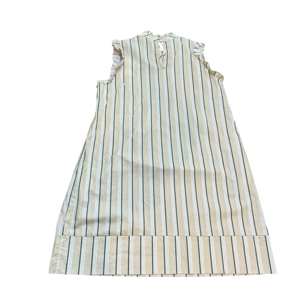 Striped Sleeveless Ruffle 100% Cotton Midi Dress Garden Party Brunch Medium